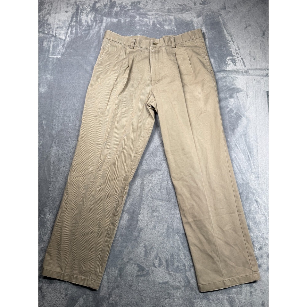 Dockers Chino Pants Mens 35x30 Khaki Cotton Pleated Classic Fit Stretch Straight